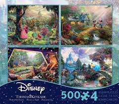 In the winter a queen is sowing in her black window. Cinderella Mickey Mouse Sleeping Beauty Snow White 4 In 1 500 Piece Puzzles Thomas Kinkade Disney Collection Ceaco