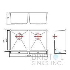 Corner kitchen sink cabinet measurements. B1607 Double Bowl 16 Gauge Kitchen Sink Bristol Sinks