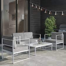 Check spelling or type a new query. 4 Piece White Metal Patio Garden Furniture Set With Table Como Furniture123