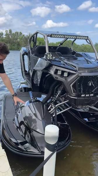 It’s a UTV stacked on top of two jet skis, that can fly across the water at  100mph! 🤯, #jetski #boat #sbxcars