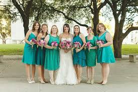 Mismatched Teal Bridesmaids Dresses With Pink Purple Red Flowers Wedding Brandi Thompson Photography T Purple Wedding Red Wedding Teal Bridesmaid Dresses