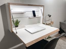 Wall Mounted Folding Desk Space Saving Desk Office Desk Secretary Desk Floating Desk White Plywood Table Home Office Desk White Modern Desk In 2020 Folding Desk Space Saving Desk Home Office Desks