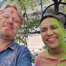 Indian color festival with colleagues, happy Holi #holi2025