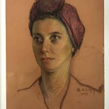 Georges Daoud Corm's portrait of Marie Bekhyt Corm (1) after the explosion;  (2) after its restoration. This is one of several works