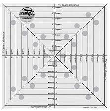 Use The Horizontal Vertical And Diagonal Markings To Square Up Any Block Up To A 8 1 2 Inch Square Center And Trim Emb Quilting Rulers Square Quilt Quilts