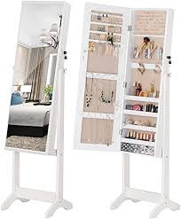 Fancy, modern and neatly crafted, this gorgeous silver colored armoire features a lovely set of led lights which is more than perfect for a more unique display of your jewelry! Luxfurni Jewelry Cabinet Standing Mirror Full Length Makeup Lockable Armoire Large Cosmetic Storage Organizer W Brush Holder White Buy Online At Best Price In Uae Amazon Ae