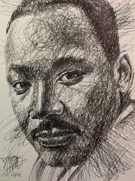 Martin Luther King Jr. (MLK)" pen drawing by Eric Pfund