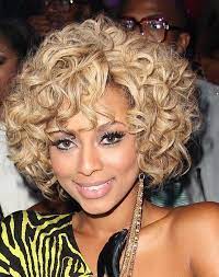 Celebrity Keri Hilson Curly Hairstyle Short Golden Heat Resistant Synthetic Hair Wigs Short Hair Pictures Short Curly Haircuts Short Curly Hairstyles For Women