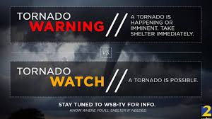 Severe thunderstorm warning continues june 18, 2021 at 7:10 pm edt by whio staff >> track the conditions: What S The Difference Between A Tornado Watch And Warning Wsb Tv Channel 2 Atlanta