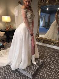 Juliet Simms Trying On Wedding Dresses She Is Wearing Her Actual Wedding Dress In The Photo Formal Dresses For Weddings Dresses Wedding Dress Sizes