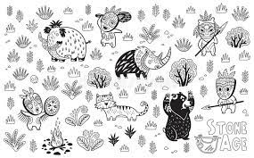 Search through more than 50000 coloring pages. Outline Stone Age Vector Set Stock Vector Illustration Of Hunting People 90282646