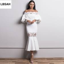 فستان أبيض أنيق حورية البحر مثير بدون أكتاف شحن مجانا من لبسه فساتين سهره Lace Dress Casual Off Shoulder Dresses Lace Dress With Sleeves