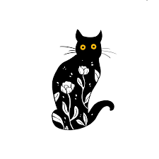 Floral Cat Black Cat Drawing Cat Art Illustration Black Cat Art