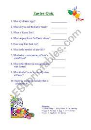 It's like the trivia that plays before the movie starts at the theater, but waaaaaaay longer. Easter Quiz Esl Worksheet By Kb75315