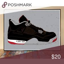 11x17 Air Jordan 4 Black Cement Drawing Art Print Black Cement Air Jordans Jordan 4 Black