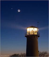 Crescent Moon Venus And Mars Over Chatham Lighthouse On Friday Evening 2 20 15 By Chris Cook Photography Chatham Lighthouse Cape Cod Lighthouses Lighthouse
