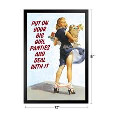 Put On Your Big Girl Panties Funny Retro Humor Sexy Girls Women Hot Real  Pinup Woman Model Models Voluptuous Lesbian Adult Pics Burlesque Babes  Curvy Poses Black Wood Framed Art Poster 14x20 -
