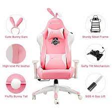 ergonomic pink leather gaming or office desk chair w rabbit ears and lumbar support video game room design gamer room decor gaming room setup