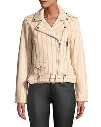 Derek Lam 10 Crosby Striped Leather Zip Front Moto Jacket Womens Biker Jacket Lamb Leather Jacket Jackets For Women