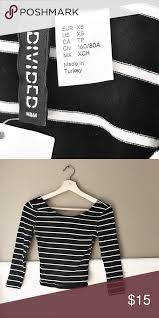Black And White Crop Top Long Sleeve Nwt H M Divided Xs Black Striped Long Crop Top White Long Sleeve Crop Top Long Crop Top Crop Tops