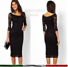 Vestito tubino nero in abbigliamento e accessori. Vestito Matita Tubino Nero Classico Nero Pizzo Manica Lunga Elegante Sera Abito Vestiti Abiti Vestito Nero