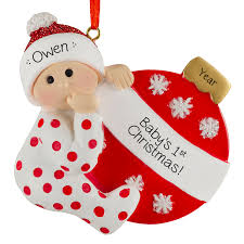 Red Personalized Baby Boy S 1st Christmas Polka Dotted Pjs Ornament Red Personalized Ornaments For You