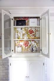 Use A Standalone Cabinet With Pretty Wallpaper On The Back For Bathroom Storage Wallpaper Cabinets Design Decor