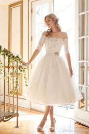 Elegant Off The Shoulder Short Wedding Dress A Line Tea Length Lace Vintage Tulle Bridal Wedding G Tea Length Wedding Dress Short Wedding Dress Wedding Dresses