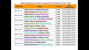 Bpl Bangladesh Premier League 2017 Schedule Time Table