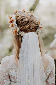 Autumn Harvest Boho Wedding Ideas In The Woods Flower Crown Hairstyle Flower Crown Veil Boho Wedding