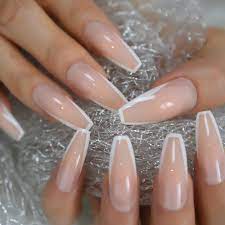 Natural gelnails ongle en gel amande russe. Faux Ongles Pour French Manucure Forme Ballerine Pour Gel Uv Blanc Brillant Extra Long Avec Bandes Adhesives Couleur Chair A Pression 24 Pieces Aliexpress