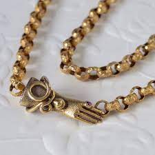 Antique Georgian 18ct Gold Star Chain Necklace Hand Clasp Coiled Snake Ruby 18kt Star Chain Heart Jewelry Gold Stars