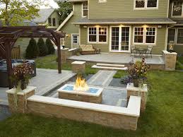 Architecture Warm Outdoor Fireplace Designed With Stoned Bench Seat Next To Hot Tub Patio Under Curved Woo Hot Tub Backyard Backyard Patio Hot Tub Landscaping