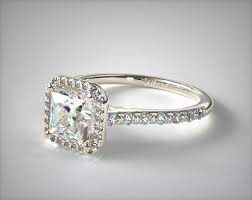 14k White Gold Pave Halo Diamond Engagement Ring Princess Center Diamond Engagement Rings Cushion Engagement Rings Princess Engagement Rings Cushion