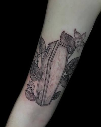 Cute little coffin from the other day. • • • • • • #coffin #coffintattoo #dotwork #dotworktattoos #dotworker #blackwork #blackworkers #fineline #finelinetattoo #violets #dotshading #okctattoos #okctattooartist #oklahomatattooartist #oklahomatattoos ...