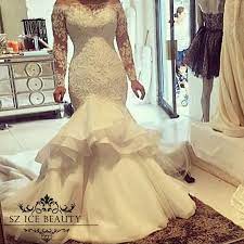 Vintage Lace Long Sleeves Mermaid Wedding Dresses Arabic Wedding Vintage Ivo Wedding Dress Fabrics Long Sleeve Wedding Dress Lace Mermaid Wedding Dress Organza