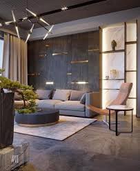 Shop furniture, lighting, storage & more! Wood Gold Lights Wall Installation Grey Sofa Accent Wall Colors Small Black Rou Accent Walls In Living Room Living Room Accents Contemporary Dining Room Design