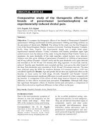 Pdf Comparative Study Of The Therapeutic Effects Of Brands Of Paracetamol Acetaminophen On Experimentally Induced Dental Pain