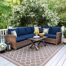 Browse our selection of outdoor sectional furniture. Leisure Made Dalton 5 Piece Wicker Outdoor Sectional Set With Navy Cushions 882914 Nvy The Home Depot