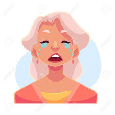 Gris Vieille Dame Aux Cheveux Pleurer Expression Du Visage Vecteur De Dessin Anime Illustrations Isole Sur Fond Bleu Vieille Femme Pleurer Verser Des Larmes Triste Coeur Brise Dans La Douleur Clip Art