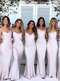 Elegant Simple Spaghetti Straps Sheath Long Pearl Pink Bridesmaid Dress Light Pink Bridesmaid Dresses Light Pink Bridesmaids Pink Bridesmaid Dresses