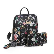 Backpack vintage red black flower pattern genuine leather purse women handbag. Poppy Poppy Women S Fashion Backpack Purse With Matching Wallet Faux Leather Floral Pattern Travel Rucksack Satchel School Shoulder Bag 2pcs Set Walmart Com Walmart Com