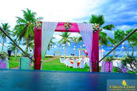 Reception Decorations Organize At Ashok Beach Resort Pondicherry Reception Decorations Organi Outdoor Reception Decorations Wedding Decorations Gate Decoration