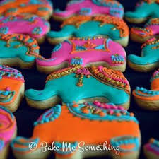 Pink And Gold Herd Of Elephants Henna Cookies Elephant Cookies Indian Wedding Cakes Sugar Cookies Decorated