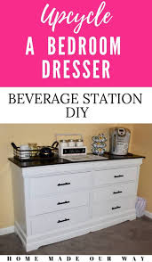 Hide the coffee maker in a customized drawer. Dresser Upcycle Diy An Old Dresser Into A Beverage Station