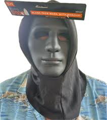 Black Blank Face Hooded Skull Mask Shroud Ghoul Ghost Adult Halloween  Costume