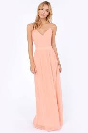 Lulus Exclusive Rooftop Garden Backless Peach Maxi Dress Peach Maxi Dresses Peach Bridesmaid Dresses Cute Prom Dresses