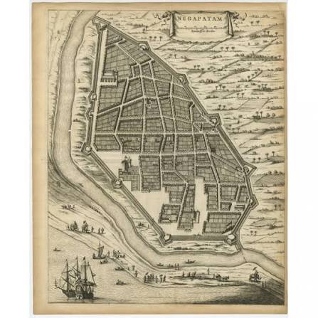 Antique Plan of Nagapattinam by Baldaeus (1672)