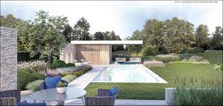 tuinontwerp 3d strakke tuin waals brabant met zwembad poolhouse keramische tegels 60x120 tuinontwerp tuin ideeen tuin
