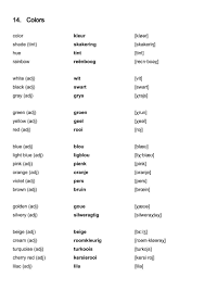 Afrikaans Vocabulary Colors Deutsch Norwegisch Schwedisch Lernen Norwegisch